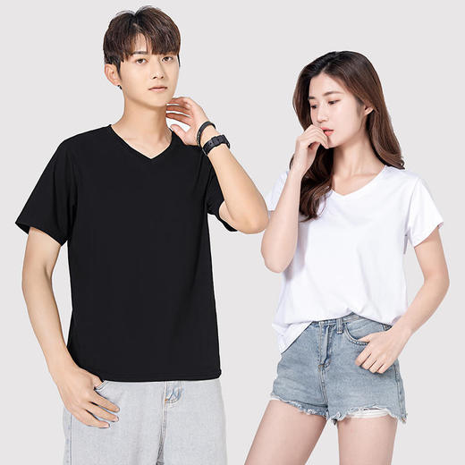 【79元3件】2022新款小V领情侣款水光面膜T，柔软舒服，穿了就不想脱！ 商品图4