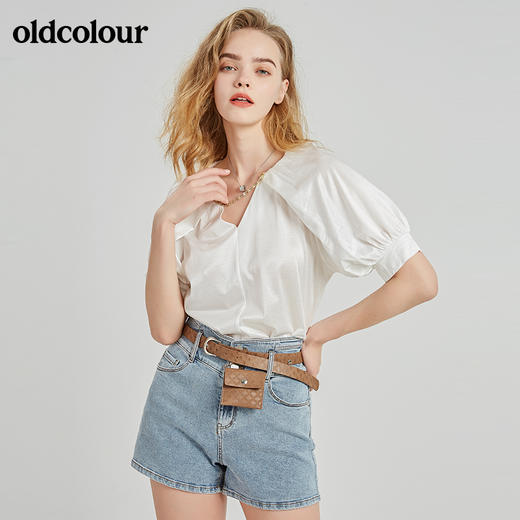 oldcolour秋季商场同款短袖V领衬衫女N21021173 商品图2