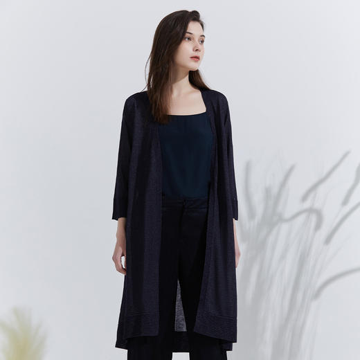 METTE22年夏季新品女士中长款针织开衫时尚亮丝薄款七分袖长外套 商品图3