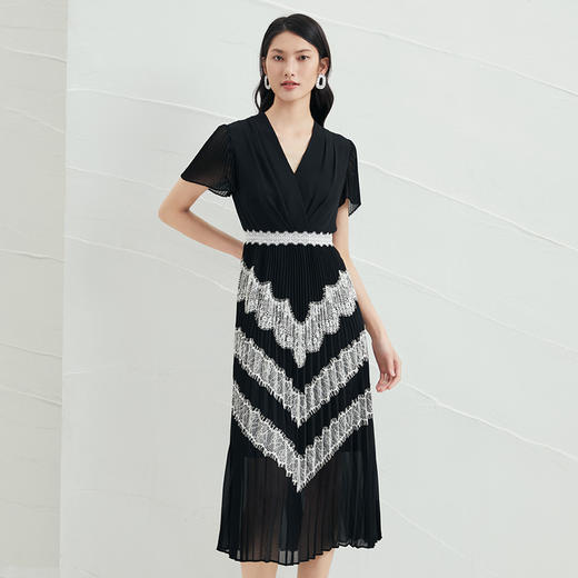 EITIE爱特爱V领百搭气质收腰民族风长裙连衣裙6607318 商品图1