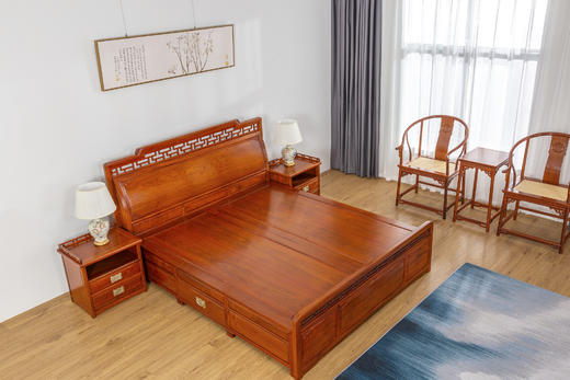 红桥红  家具严选  缅甸花梨（大果紫檀）【180曲尺弯背素面 高低床】 商品图7