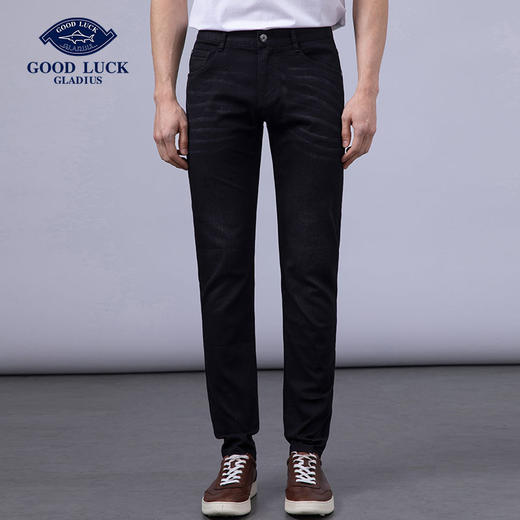 GOOD LUCK/德鲨弹力棉质混纺舒适直筒修身水洗牛仔裤BY27118-810 商品图2