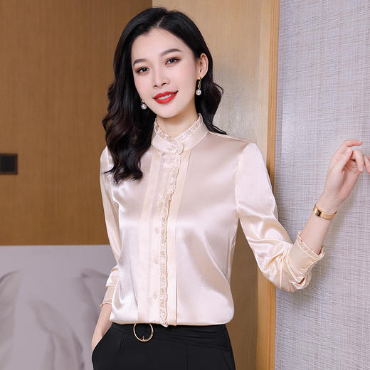 时尚木耳边，气质女士真丝衬衫ASE-9225 商品图0