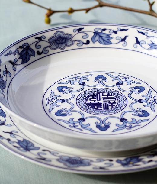 景德镇 陶瓷 国瓷红叶  60头如意缠枝中餐具 商品图0