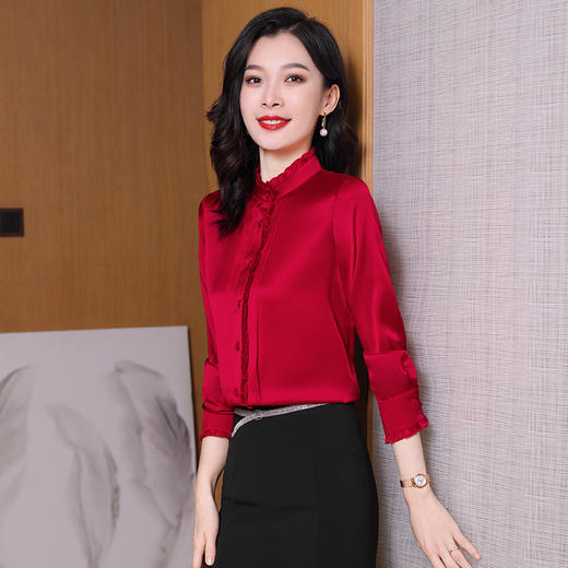 时尚木耳边，气质女士真丝衬衫ASE-9225 商品图1