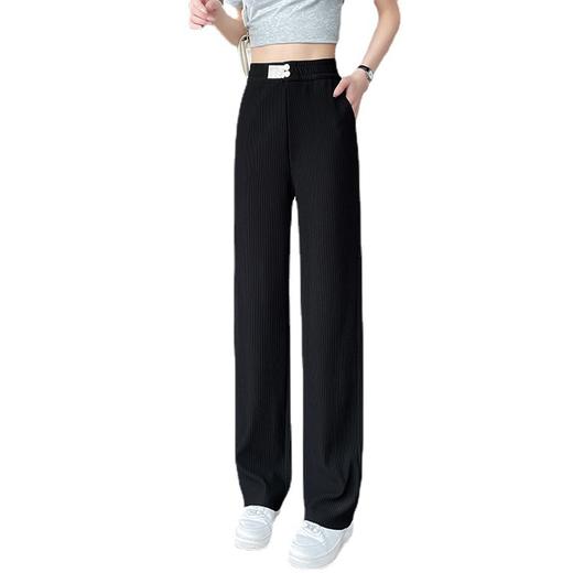 黑色冰丝运动阔腿裤女高腰垂感2022年新款夏季蓝色宽松直筒休闲裤国庆清明出游 商品图4