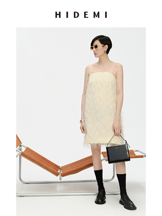 HIDEMI 软雕塑立体短流苏简约吊带连身裙 商品图6
