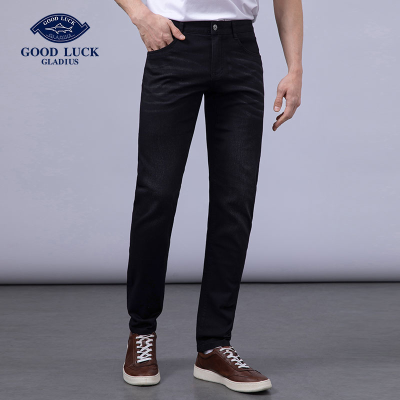 GOOD LUCK/德鲨弹力棉质混纺舒适直筒修身水洗牛仔裤BY27118-810