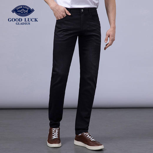 GOOD LUCK/德鲨弹力棉质混纺舒适直筒修身水洗牛仔裤BY27118-810 商品图0