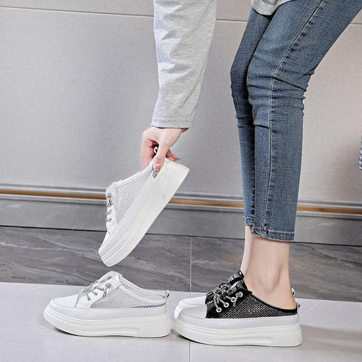 真皮半面鞋厚底松糕，包头拖鞋女网鞋 AM99 商品图0