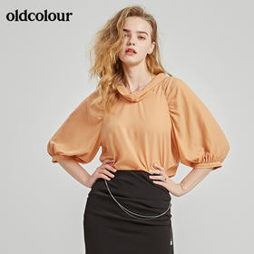 oldcolour秋季商场同款气质灯笼袖中袖套头衫衬衫女N21012137