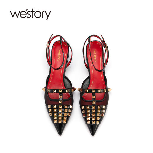 westory凉鞋款铆钉中细跟凉鞋尖头浅口百搭单鞋女W22AH54741 商品图2