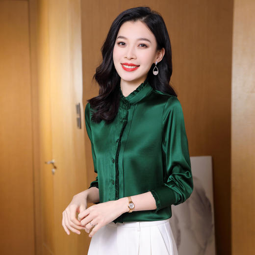 时尚木耳边，气质女士真丝衬衫ASE-9225 商品图2
