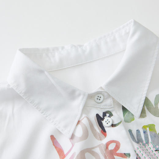 谜底2022夏季新款时尚小恐龙印花桑蚕丝棉短衬衫连衣裙222ML0728 商品图1