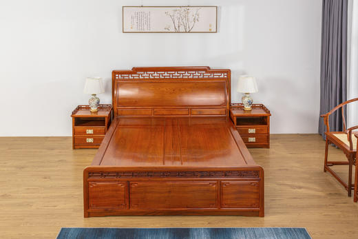红桥红  家具严选  缅甸花梨（大果紫檀）【180曲尺弯背素面 高低床】 商品图6