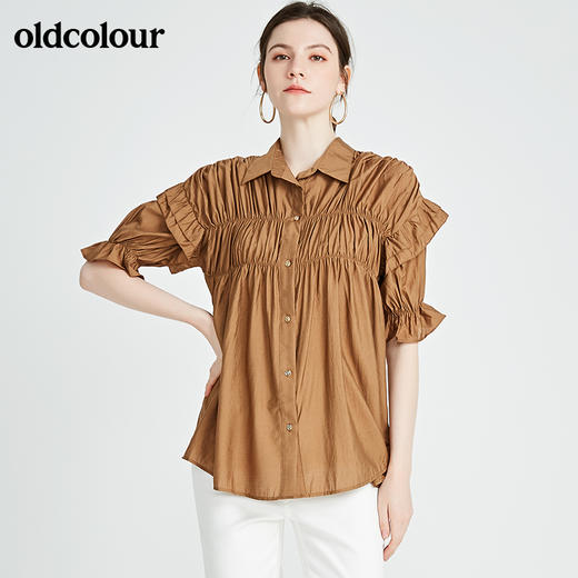 oldcolour商场同款纯色设计感百搭中袖衬衫夏季女N21011174 商品图4