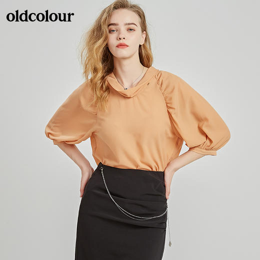 oldcolour秋季商场同款气质灯笼袖中袖套头衫衬衫女N21012137 商品图3