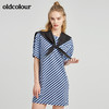 oldcolour春秋季商场同款圆领时尚带披肩设计感短袖条纹连衣裙N21101140 商品缩略图0