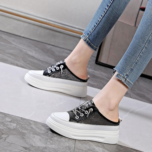 真皮半面鞋厚底松糕，包头拖鞋女网鞋 AM99 商品图3