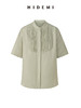 HIDEMI 抹茶绿压褶拼接式肌理感水洗亚麻衬衫 商品缩略图8