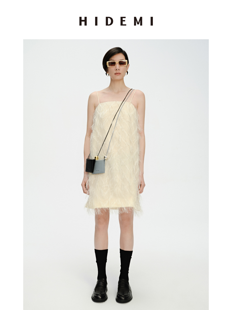 HIDEMI 软雕塑立体短流苏简约吊带连身裙