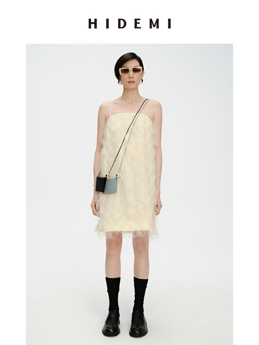 HIDEMI 软雕塑立体短流苏简约吊带连身裙 商品图0