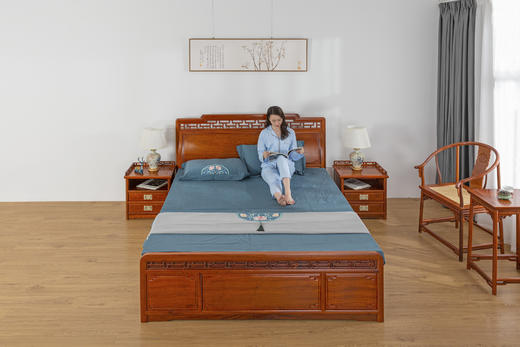 红桥红  家具严选  缅甸花梨（大果紫檀）【180曲尺弯背素面 高低床】 商品图4