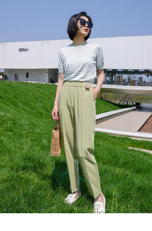 绿2XL【松紧腰烟管西裤】臣禾【可机洗 好打理显腿直】藏肉 轻正装西裤九分裤9221061613 商品图7