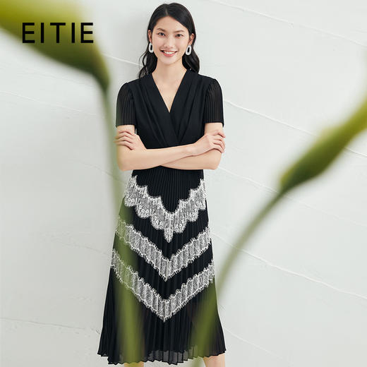 EITIE爱特爱V领百搭气质收腰民族风长裙连衣裙6607318 商品图0