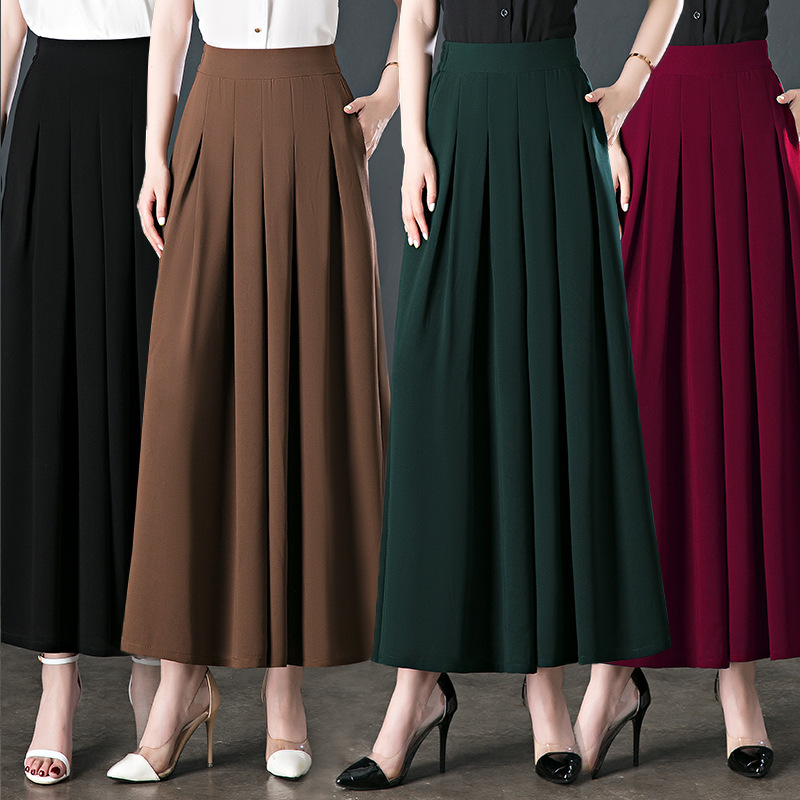 HSS  2580雪纺高腰阔腿裤薄款气质垂感休闲九分裤