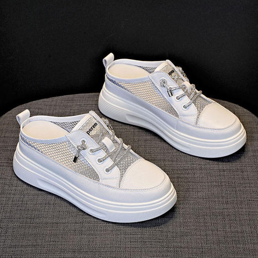 真皮半面鞋厚底松糕，包头拖鞋女网鞋 AM99 商品图1