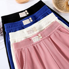 黑色冰丝运动阔腿裤女高腰垂感2022年新款夏季蓝色宽松直筒休闲裤国庆清明出游