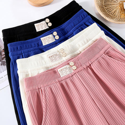 黑色冰丝运动阔腿裤女高腰垂感2022年新款夏季蓝色宽松直筒休闲裤国庆清明出游 商品图0