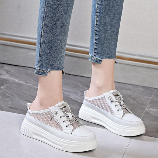 真皮半面鞋厚底松糕，包头拖鞋女网鞋 AM99 商品图4