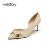 westory2022年新款法式气质尖头细高跟小金扣蝴蝶结单鞋女W22AH54851 商品缩略图2