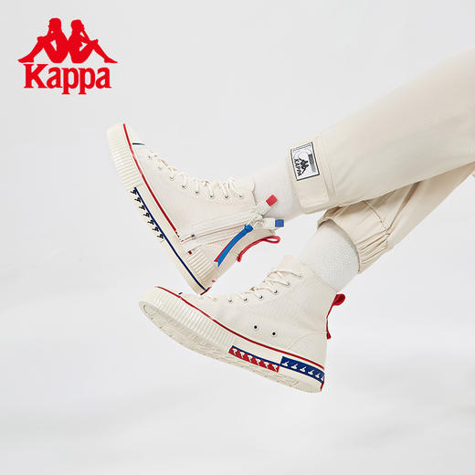 Kappa卡帕帆布鞋2022新款情侣男女高帮板鞋休闲小白鞋K0CW5VS30 商品图1