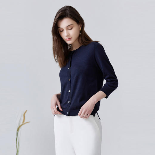 METTE22年夏季新品女士针织衫薄款七分袖纯色开衫针织小外套上衣 商品图2