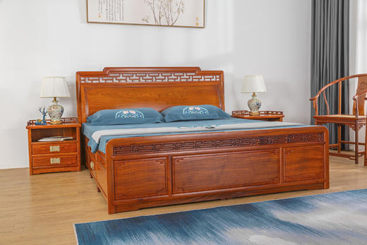 红桥红  家具严选  缅甸花梨（大果紫檀）【180曲尺弯背素面 高低床】 商品图2