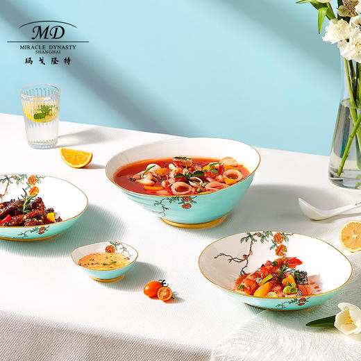 【玛戈隆特】B7F 8人份玉堂富贵细瓷餐具套装家用中式创意碗盘碟礼盒装 商品图3