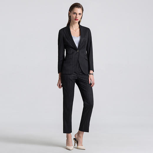 【上衣+裤子】罗蒙春季西服套装女士正装商务通勤修身显瘦条纹西装女 商品图2