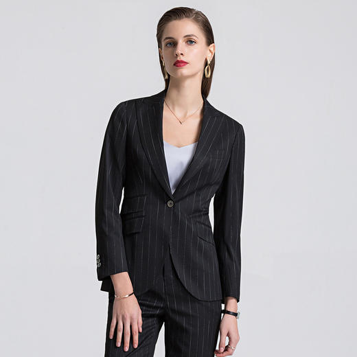 【上衣+裤子】罗蒙春季西服套装女士正装商务通勤修身显瘦条纹西装女 商品图7