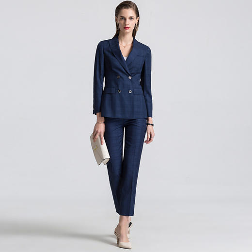 【上衣+裤子】罗蒙春季双排扣修身西服套装女士正装商务通勤气质西装 商品图6