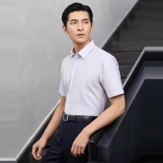 南4雅戈尔粉紫色高支纱短袖衬衫 商品图0