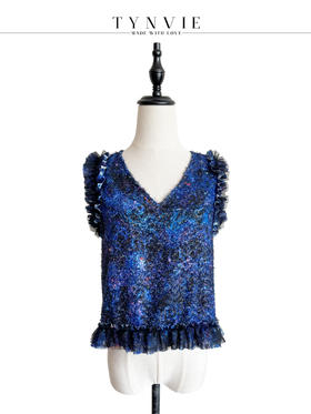 TYNVIE 木耳边装饰V领背心 - 蓝色