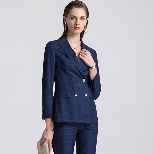 【上衣+裤子】罗蒙春季双排扣修身西服套装女士正装商务通勤气质西装 商品图4