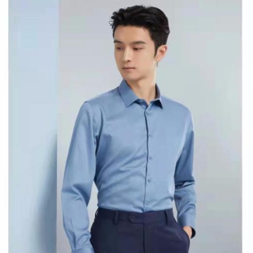 【814直播下午】雅戈尔南4雅戈尔湖蓝色缎面长袖衬衫 商品图0