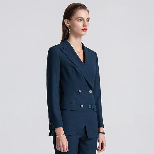 【上衣+裤子】罗蒙春季双排扣修身西服套装女士正装商务通勤格子西装 商品图5