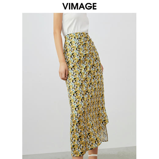 VIMAGE/纬漫纪夏季新款时尚印花包臀开叉中长款半身裙女裙V1706315 商品图2