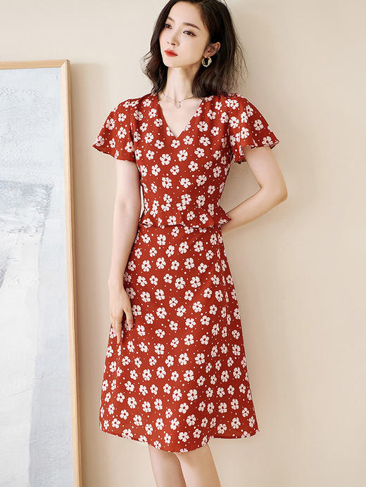 米思阳夏季新款气质优雅碎花A字裙修身显瘦飞飞袖连衣裙1307 商品图2