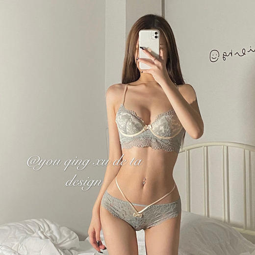 黛唯梵纯欲花语性感蕾丝花边内衣内裤女小胸聚拢不空杯加厚平胸专用舒适薄款文胸国庆清明出游 商品图2